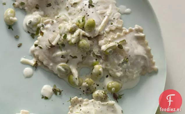 Ravioles y Edamame en Salsa de Parmesano