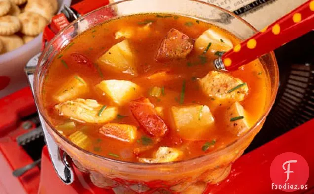 Sopa de Verduras Asadas y Pollo