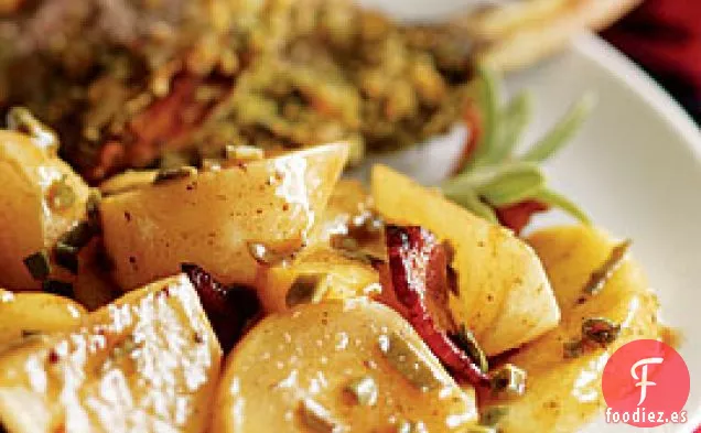 Nabos glaseados con Sidra y Manzanas Con Salvia y Tocino