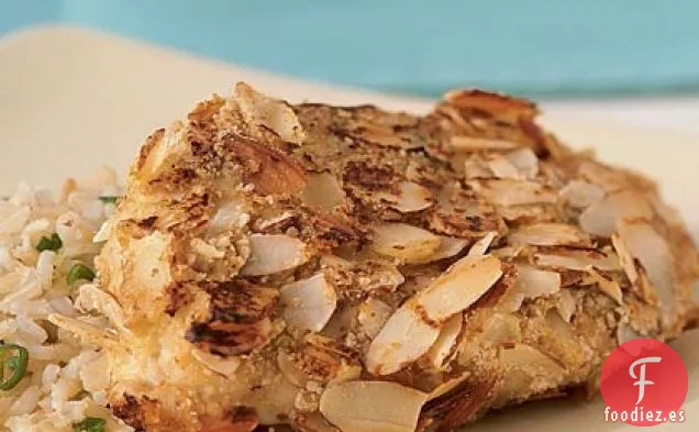 Pollo con Costra de Almendras y Arroz de Cebolleta