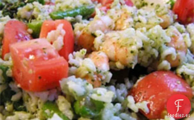 Cena de esta noche: Ensalada de Arroz con Pesto y Camarones