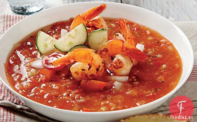 Gazpacho con Camarones al Limón y Ajo