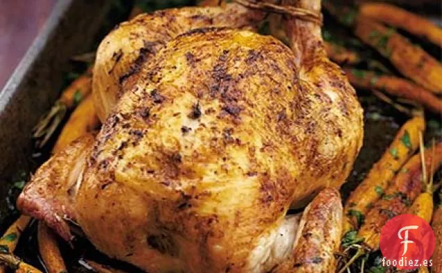 Pollo asado y zanahorias pegajosas