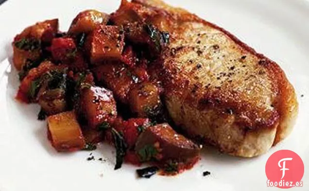 Chuletas de cerdo con berenjena