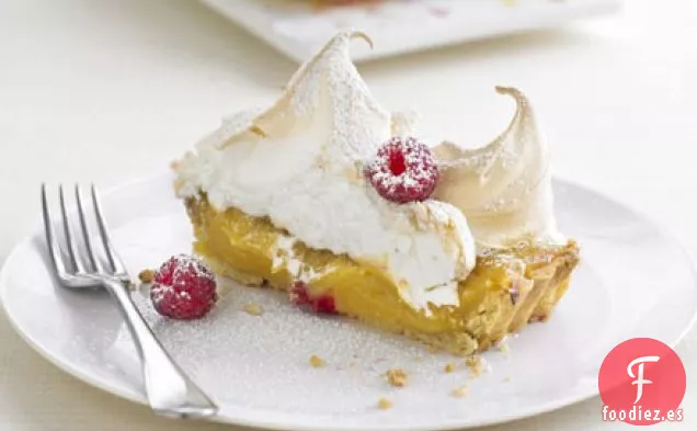 Tarta de merengue de limón y frambuesa