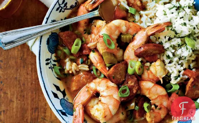 Gumbo de Camarones y salchichas