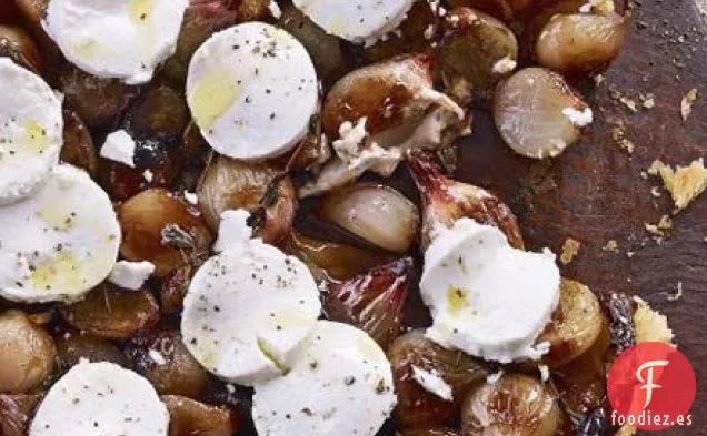 Tarta de chalota tatin con queso de cabra