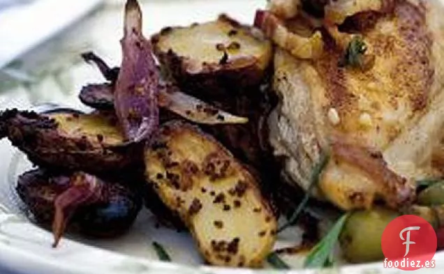 Patatas tempranas con costra de mostaza