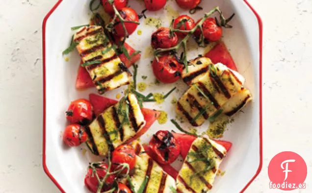 Halloumi a la Parrilla con Aceite de Sandía y Albahaca y Menta