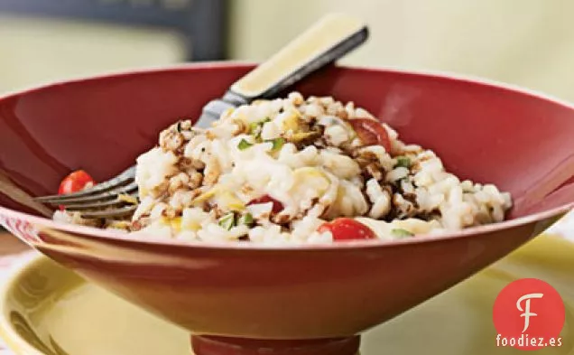 Risotto con Mozzarella Fresca, Tomates Uva y Albahaca