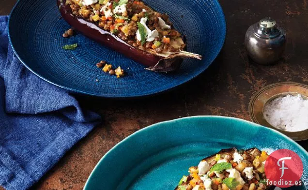 Berenjena con Lentejas y Queso de Cabra