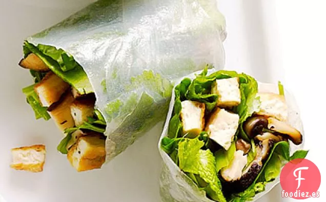 Rollos de Verano de Tofu Crujiente, Shiitake y Espinacas
