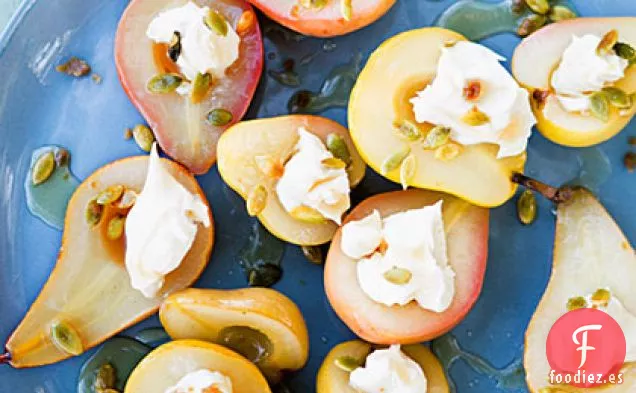 Sauvignon Blanc-Peras Escalfadas con Pepitas Picantes