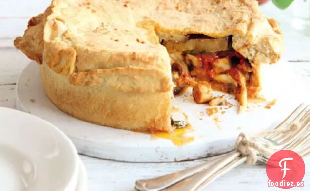Tarta de pizza de setas y berenjenas