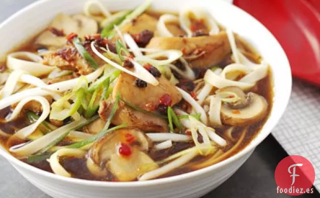 Sopa de fideos de pollo caliente y agria rápida y fácil
