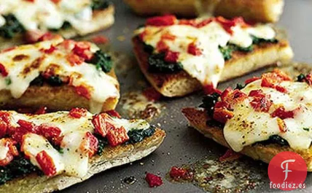 Melts de pimiento rojo, mozzarella y espinacas