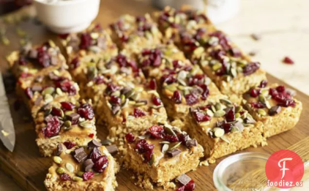 Flapjacks de arándanos, semillas de calabaza y caramelo