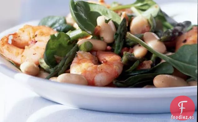 Ensalada de Frijoles Blancos con Camarones y Espárragos