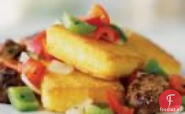 Polenta A La Parrilla Con Salchichas Y Pimientos