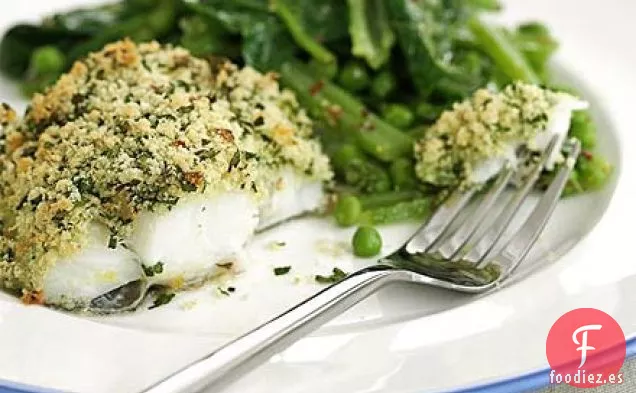 Bacalao con corteza de limón y perejil y verduras de verano
