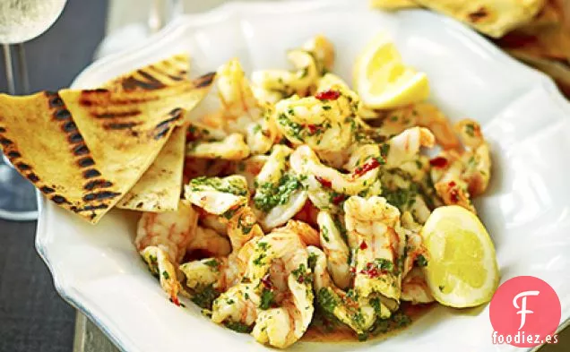 Gambas mantequilla de hierbas calientes