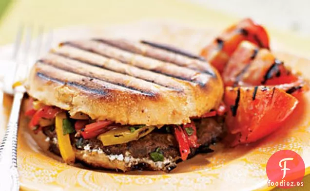 Sándwiches de Portobello a la Parrilla, Pimiento Morrón y Queso de Cabra