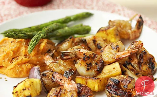 Brochetas de Camarones Teriyaki a la Parrilla