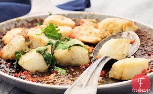 Vieiras fritas con lima y cilantro