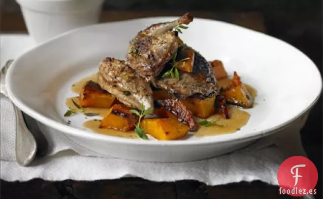 Perdiz con miel y pimienta negra con calabaza asada