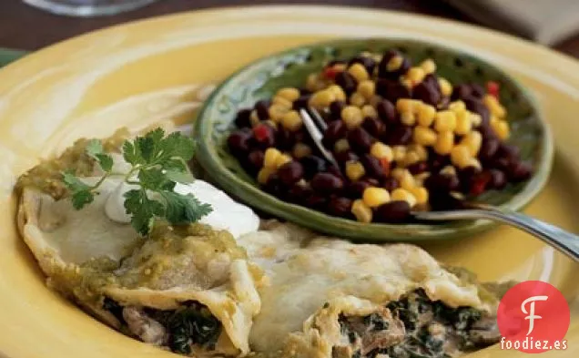 Enchiladas Cremosas de Espinacas y Champiñones en Sartén