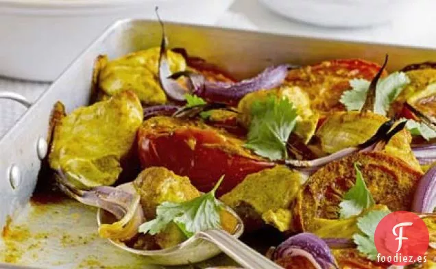 Masala de pollo al horno con pilaf de almendras