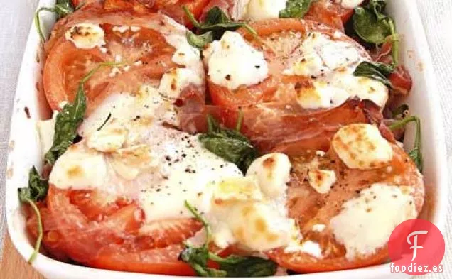 Tomates con queso de cabra dorado