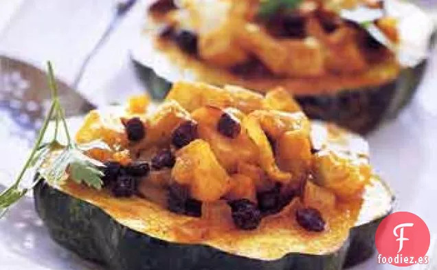 Anillos de Calabaza de Bellota Rellenos de Manzana con Mantequilla de Curry