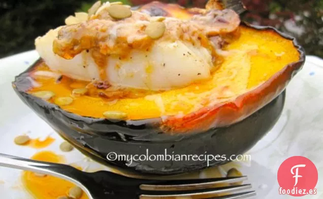 Filete de Bacalao Picante con Salsa de Calabaza de Coco Sobre Calabaza de Bellota Asada