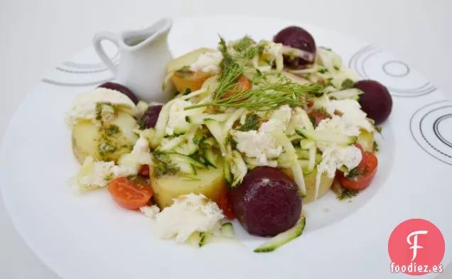 Dieta 5:2-Ensalada de Patata y Remolacha con Mozzarella = 300 calorías