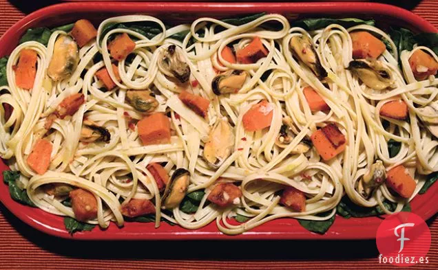 Linguini con Calabaza, Espinacas y Mejillones