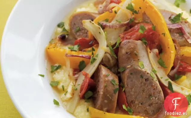 Verduras Asadas y Salchicha Italiana con Polenta