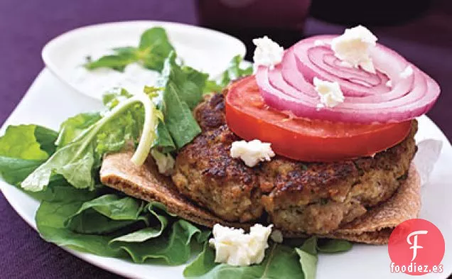 Hamburguesa griega con Rúcula, Tomates y queso Feta