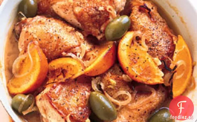 Pollo con Aceitunas Verdes, Naranja y Jerez
