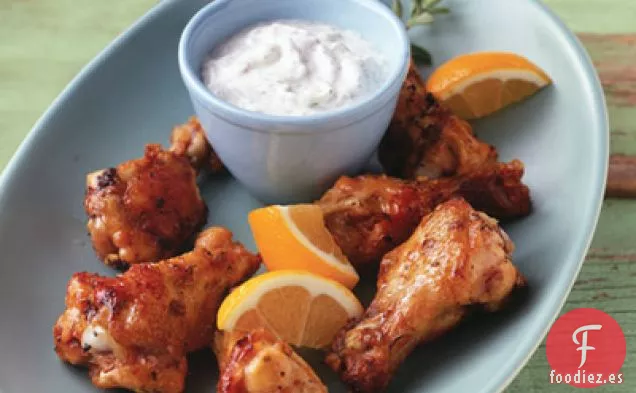 Tambores de Pollo Al Estilo Griego Con Salsa De Pepino