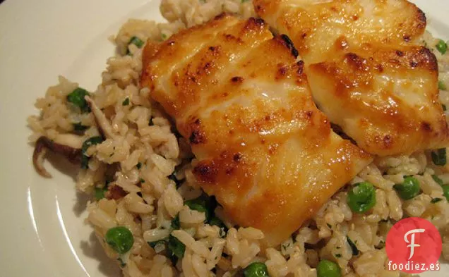 Bacalao Glaseado De Naranja Miso Con Arroz Integral De Guisante Shiitake