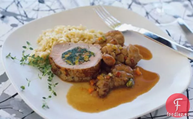 Lomo de Ternera Relleno de Verduras con Mollejas