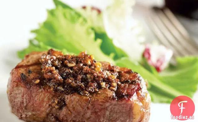 Filetes de Carne de Res Planchada con Espuma de Porcini