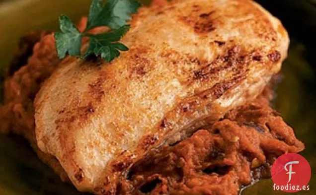 Pollo con Salsa de Berenjena y Pimienta