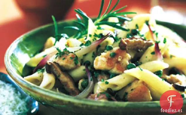 Penne con Pollo, Champiñones Shiitake y Alcaparras