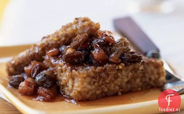 Harina de Avena Cocida en Sartén con Compota de Frutas Calientes y Jarabe de Sidra