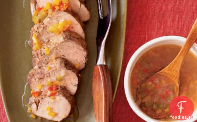 Lomo de Cerdo Asado con Glaseado de Jalea de Pimienta