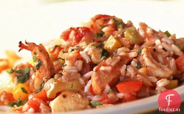 Jambalaya de Pollo y Camarones con pimienta