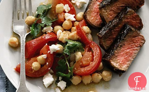 Bistec con Garbanzos, Tomates y Queso Feta