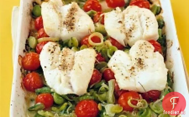 Bacalao Con Puerros Y Tomates